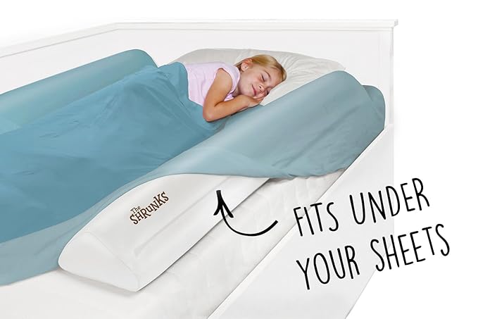 (2-Pack) Shrunks Inflatable Bed Rail for Toddlers | Travel Bed Rail for Kids Adults and Elderly | Portable Toddler Bed Bumpers | Blow Up Bed Guard Rail for Twin Full Queen King Size Beds