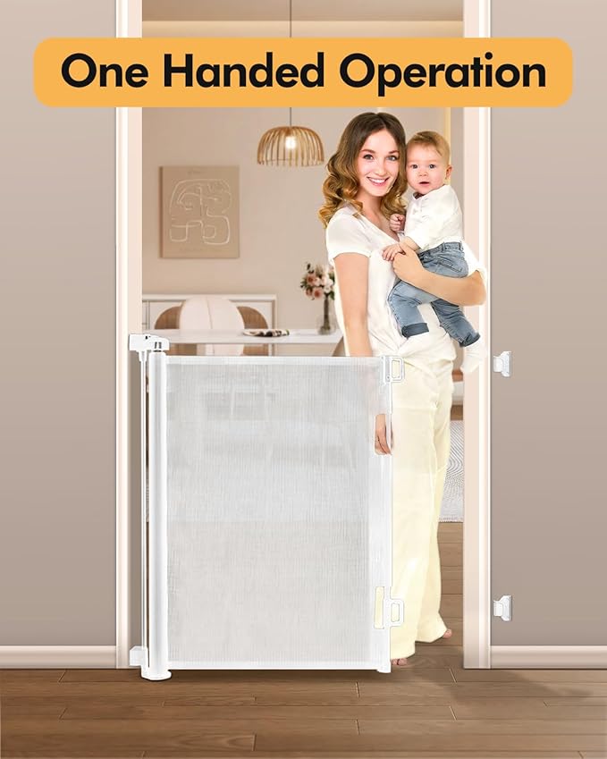 (2 Pack) Retractable Baby Gate for Stairs &amp Doorways55 Wide x 33.6 Tall Easy Installation Mesh Dog Gate for Indoor &amp Outdoor UsePet and Dog Safety Gate for Hallways(White)