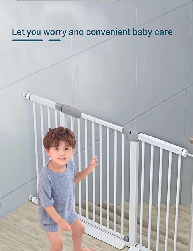 (60.5-113 in Width) Extra Long Baby Gate with Door Large Dog Gate Indoor Extra Wide Baby Gates for Doorways Child Proof Gate Kiddie Gates. White Dog Gates for The House. Extra Tall Pet Gate.