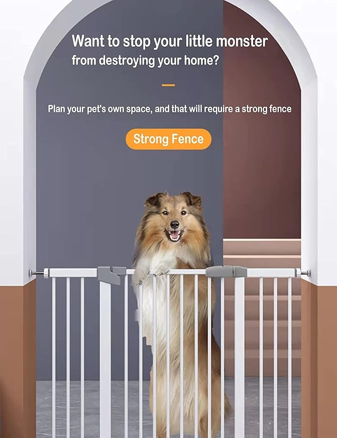 (60.5-113 in Width) Extra Long Baby Gate with Door Large Dog Gate Indoor Extra Wide Baby Gates for Doorways Child Proof Gate Kiddie Gates. White Dog Gates for The House. Extra Tall Pet Gate.