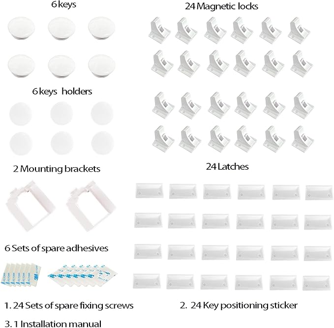 (24Locks + 6keys) Withletune Magnetic Cabinet Locks for Child Proofing - Child Safety Drawer Lock Suitable for Kitchens cabinets and Storage cabinets - no Drilling Required Adhesive Installation.