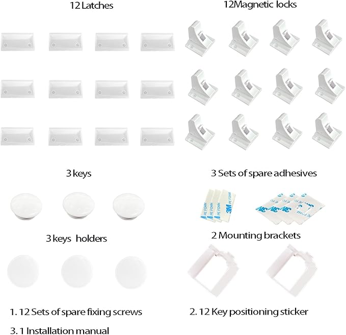 (12 Locks + 3 Keys) Withletune Child Safety Magnetic Cabinet Locks - Child Safety Drawer Lock Suitable for Kitchens cabinets and Storage cabinets - no Drilling Required Adhesive Installation.