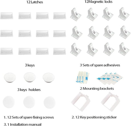 (12 Locks + 3 Keys) Withletune Child Safety Magnetic Cabinet Locks - Child Safety Drawer Lock Suitable for Kitchens cabinets and Storage cabinets - no Drilling Required Adhesive Installation.