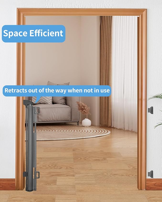 (2 Pack) Retractable Baby Gate for Doorways and Stairs Mesh Safety Gate for Pet Indoor &amp Outdoor Use One-Hand Operation Easy Installation 33.6 Tall Expands to 55 Wide（Grey33.6x55