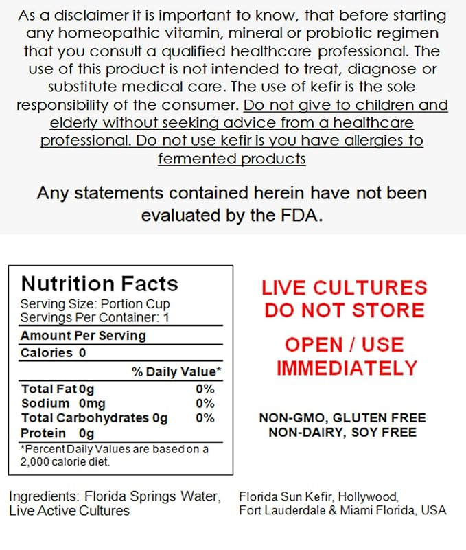(4) PORTION Cups of Live Florida Sun Kefir Water Kefir Grains Natural Probiotics (6) SIX BREWING BAGS INCLUDED