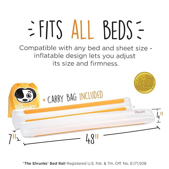 (2-Pack) Shrunks Inflatable Bed Rail for Toddlers | Travel Bed Rail for Kids Adults and Elderly | Portable Toddler Bed Bumpers | Blow Up Bed Guard Rail for Twin Full Queen King Size Beds