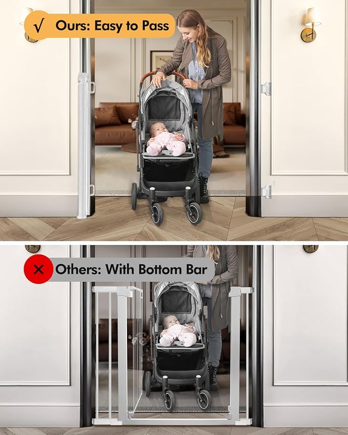 (2 Pack) Retractable Baby Gate for Stairs &amp Doorways55 Wide x 33.6 Tall Easy Installation Mesh Dog Gate for Indoor &amp Outdoor UsePet and Dog Safety Gate for Hallways(White)