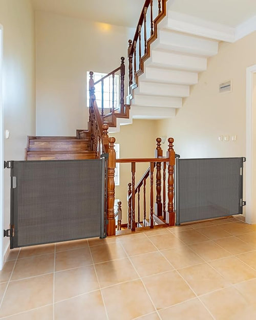 (2 Pack) Retractable Baby Gate for Doorways and Stairs Mesh Safety Gate for Pet Indoor &amp Outdoor Use One-Hand Operation Easy Installation 33.6 Tall Expands to 55 Wide（Grey33.6x55