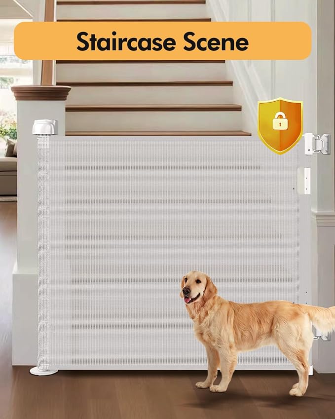 (2 Pack) Retractable Baby Gate for Stairs &amp Doorways55 Wide x 33.6 Tall Easy Installation Mesh Dog Gate for Indoor &amp Outdoor UsePet and Dog Safety Gate for Hallways(White)