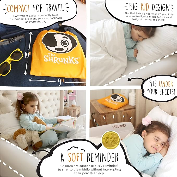 (2-Pack) Shrunks Inflatable Bed Rail for Toddlers | Travel Bed Rail for Kids Adults and Elderly | Portable Toddler Bed Bumpers | Blow Up Bed Guard Rail for Twin Full Queen King Size Beds